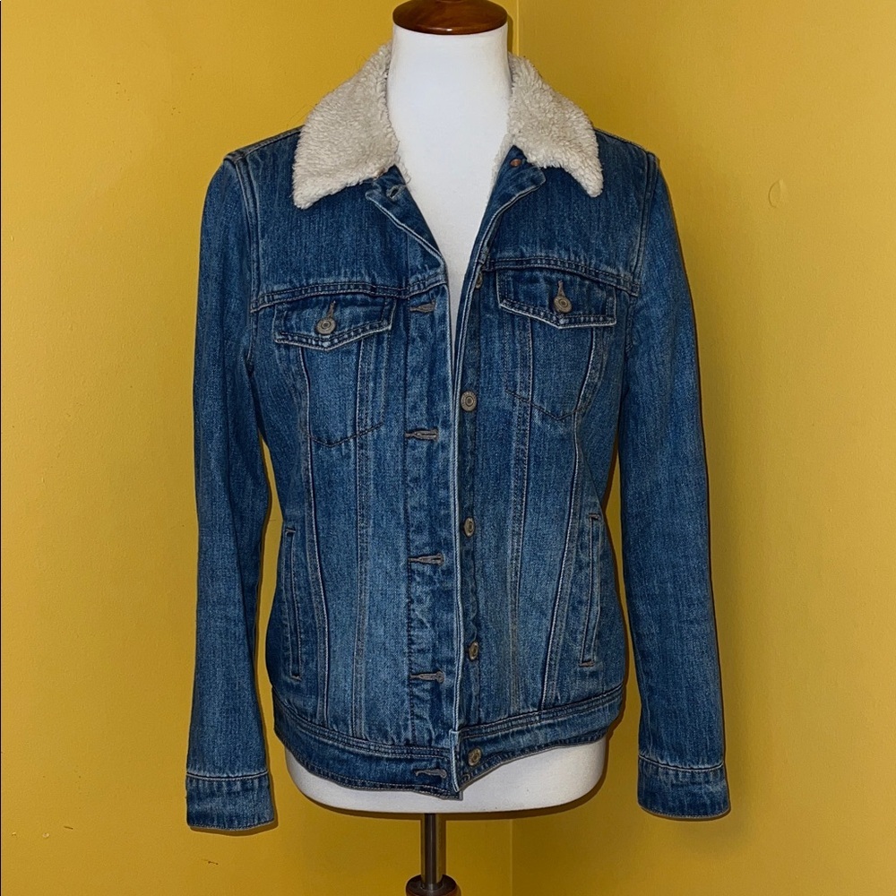 Old Navy Blue Denim Jacket with Sherpa Collar